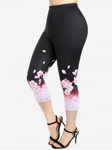 Plus Size Floral Ombre High Rise Capri Leggings - MULTI-A - 2X | US 18-20