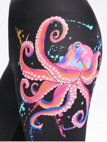 Plus Size Octopus Printed High Waisted Leggings