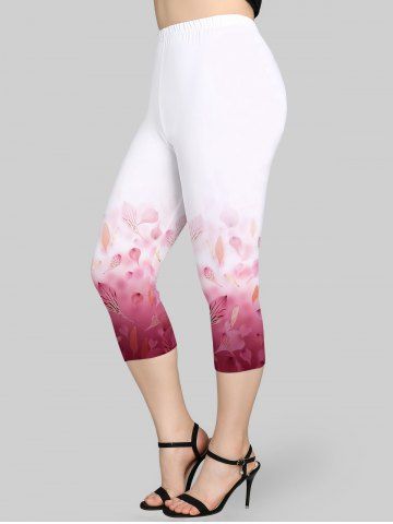 Plus Size Ombre Leaf Printed High Rise Leggings