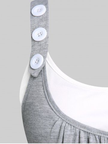 Plus Size Buckle Strap Crisscross Colorblock Twofer Tank Top