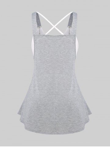 Plus Size Buckle Strap Crisscross Colorblock Twofer Tank Top