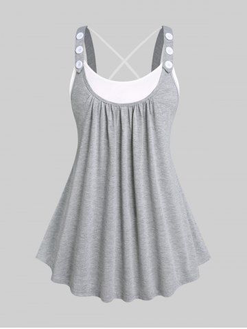 Plus Size Buckle Strap Crisscross Colorblock Twofer Tank Top