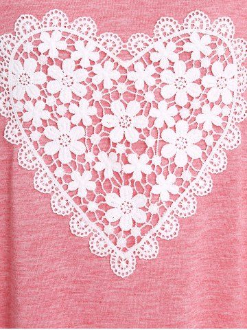Plus Size Heart Pattern Lace Panel Cold Shoulder Tee