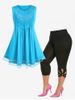 Lace Panel Tank Top and Cutout Leggings Plus Size Summer Outfit -  