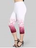 Plus Size Ombre Leaf Printed High Rise Leggings -  