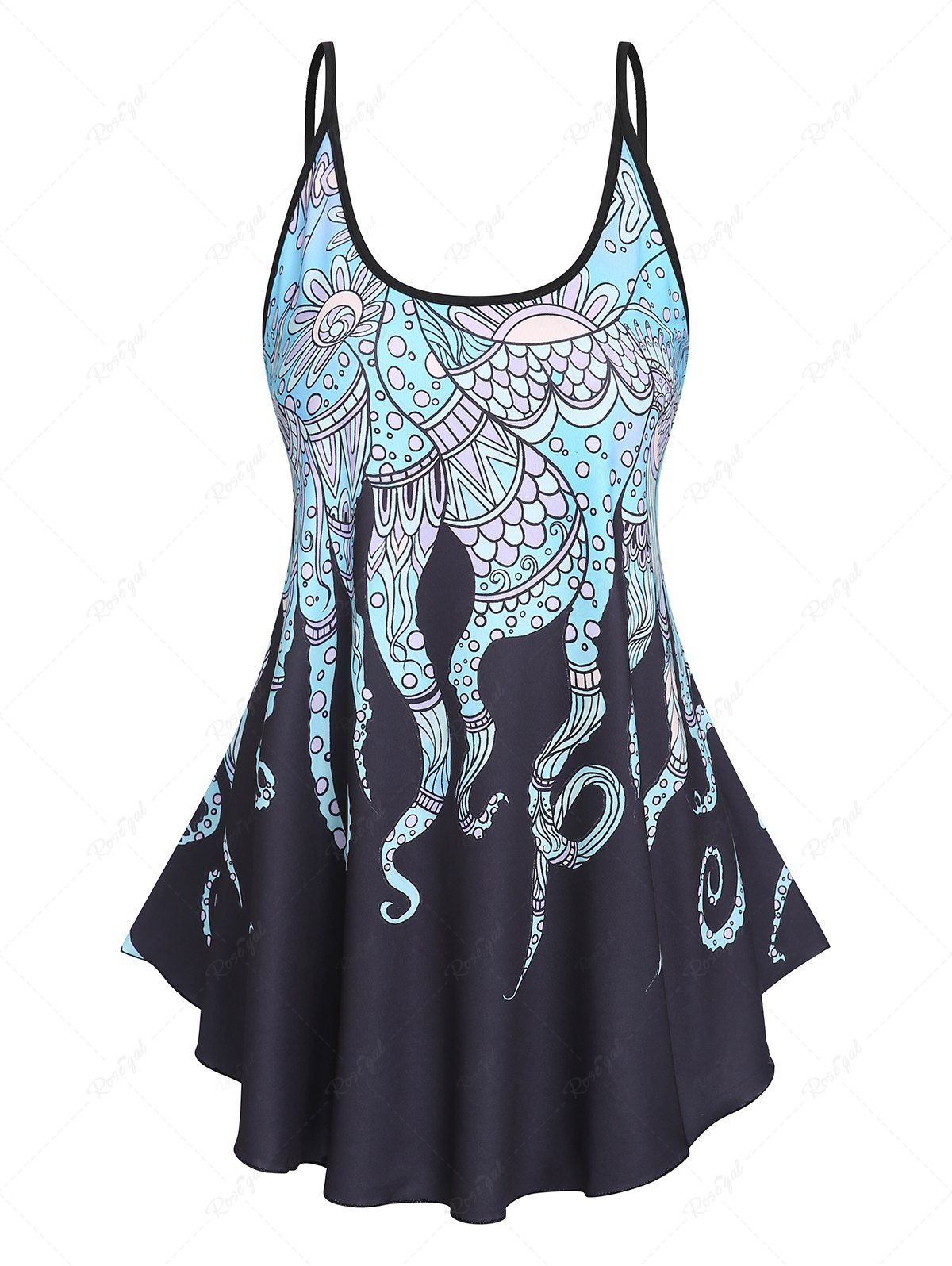 Fancy Casual Octopus Pattern Flutter Hem Tank Top  