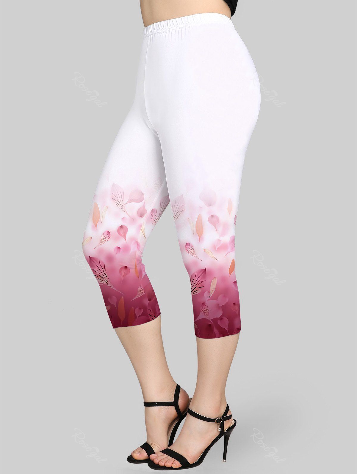 Sale Plus Size Ombre Leaf Printed High Rise Leggings  