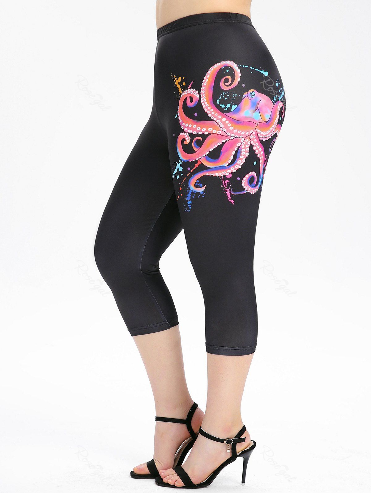 Latest Plus Size Octopus Printed High Waisted Leggings  