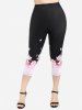 Plus Size Floral Ombre High Rise Capri Leggings -  