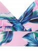 Maillot de Bain en Bikini en Surplis à Imprimé Feuilles - Rose clair L