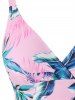 Maillot de Bain en Bikini en Surplis à Imprimé Feuilles - Rose clair L