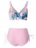 Maillot de Bain en Bikini en Surplis à Imprimé Feuilles - Rose clair XXL