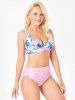 Maillot de Bain en Bikini en Surplis à Imprimé Feuilles - Rose clair XXL