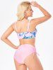 Maillot de Bain en Bikini en Surplis à Imprimé Feuilles - Rose clair XXL