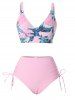 Maillot de Bain en Bikini en Surplis à Imprimé Feuilles - Rose clair XXL