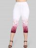 Plus Size Ombre Leaf Printed High Rise Leggings -  