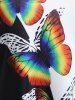 T-shirt Bicolore Papillon à Epaule Dénudée de Grande Taille - Blanc 