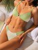 Textured Rib Two Tone O-ring Cheeky Bikini Swimwear -  