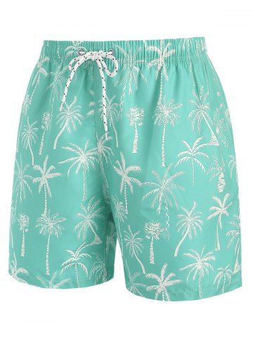 Palm Tree Allover Print Beach Shorts - GREEN - XXL