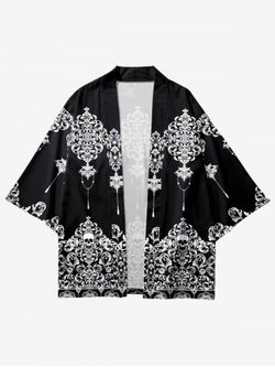 Plus Size Ethnic Skulls Printed Kimono - BLACK - 5XL