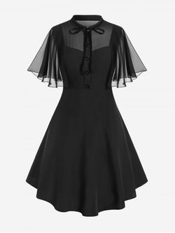 Robe Vintage d'Année 1950 à Demi Boutonné Panneau en Maille Grande Taille - BLACK - 2X | US 18-20