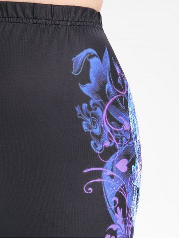 Plus Size Gothic Skull Printed High Rise Leggings