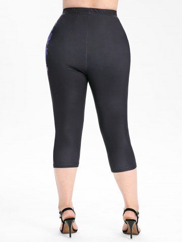 Plus Size Gothic Skull Printed High Rise Leggings