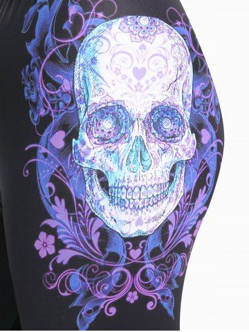 Plus Size Gothic Skull Printed High Rise Leggings