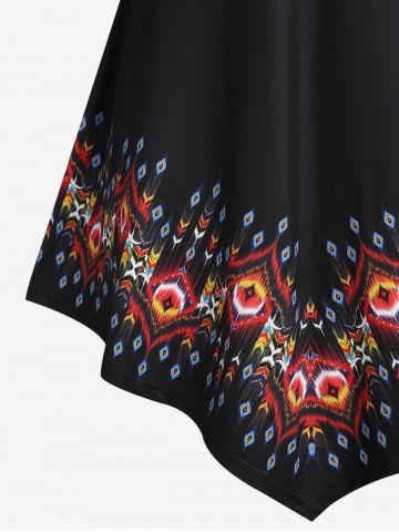 Plus Size Plunge Printed Lace Crochet Asymmetric Longline Tank Top