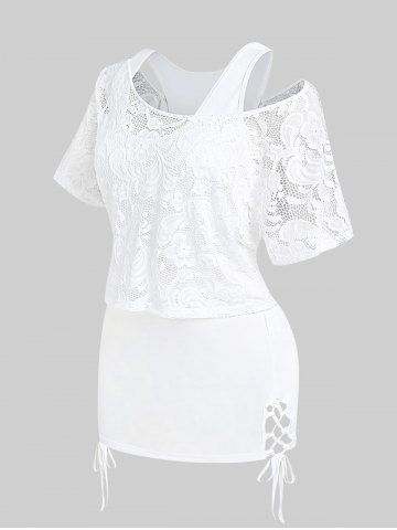 Conjunto Top Sin Mangas Encaje Transparente Tamaño Plus - WHITE - 2X | US 18-20