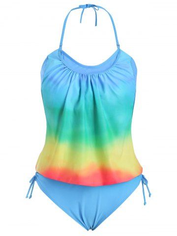 Plus Size Ombre Cinched Ruched Halter Swimsuit