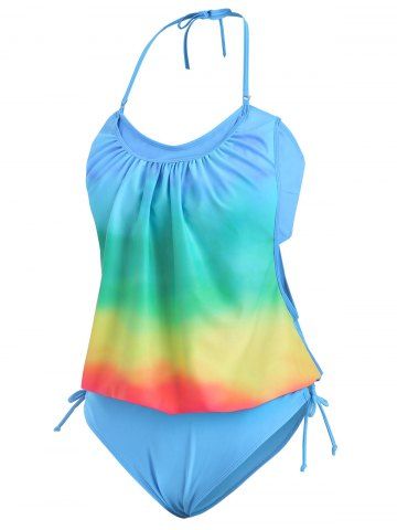 Plus Size Ombre Cinched Ruched Halter Swimsuit