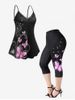 Butterfly Print Cami Top and High Waist Capri Leggings Plus Size Summer Outfit -  