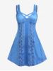 Plus Size 3D Lace Up Denim Print Crisscross Knee Length Dress -  