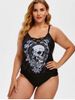 Plus Size Rose Skull Print Cinched Gothic Tankini Swimsuit -  