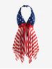 Plus Size Halter Patriotic American Flag Print Backless Handkerchief Tankini Swimsuit -  
