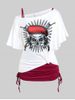 Ensemble de T-shirt Gothique à Imprimé Crâne de Grande Taille à Col Oblique et de Débardeur - Blanc 