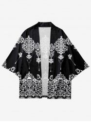 Kimono à Imprimé Crâne Ethnique Grande Taille - Noir S
