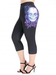Plus Size Gothic Skull Printed High Rise Leggings -  