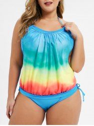 Maillot de Bain Sanglé Ombré à Volants de Grande Taille à Col Halter - Bleu clair 4X