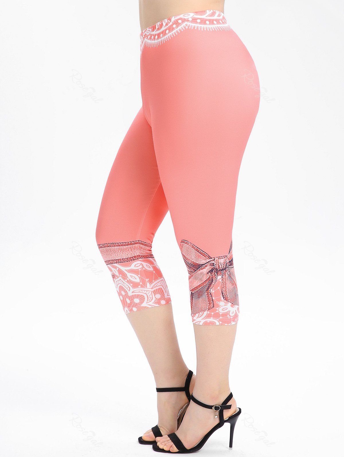 Online Plus Size High Waist Printed Skinny Capri Leggings  