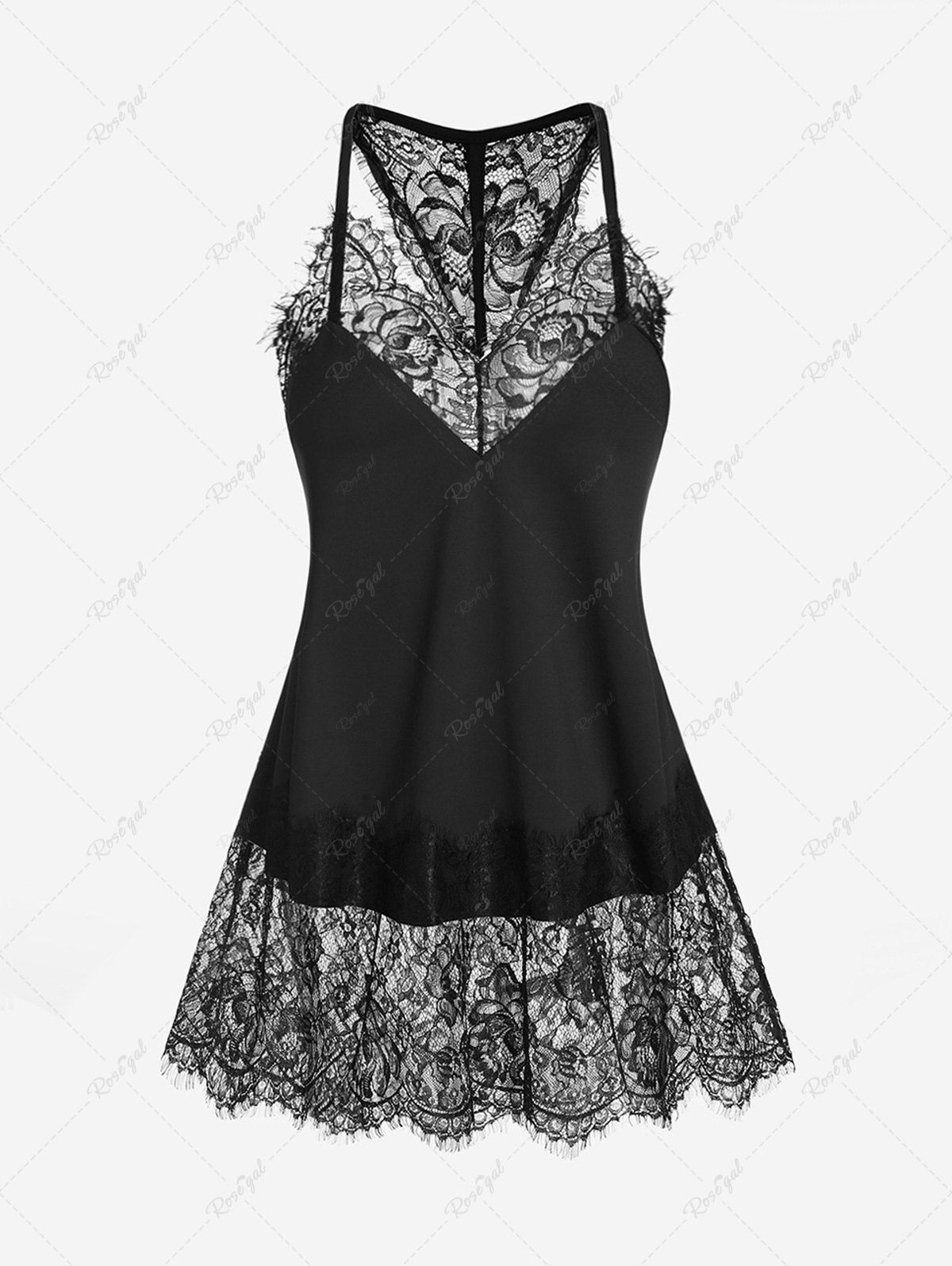 Buy Plus Size Y Back Lace Panel Tank Top  