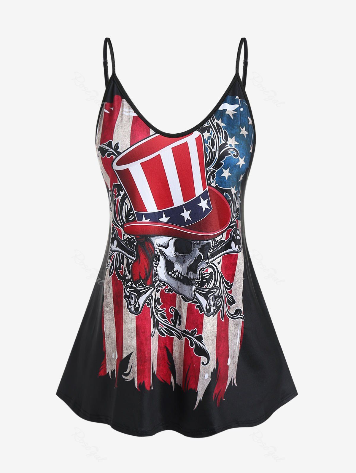 New Plus Size Skull American Flag Print Gothic Cami Top  
