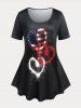 American Flag Heart Patriotic Tee and American Heart Print Capri Leggings Plus Size Summer Outfit -  