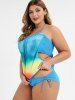 Maillot de Bain Sanglé Ombré à Volants de Grande Taille à Col Halter - Bleu clair 4X