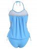 Maillot de Bain Sanglé Ombré à Volants de Grande Taille à Col Halter - Bleu clair 4X
