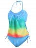 Maillot de Bain Sanglé Ombré à Volants de Grande Taille à Col Halter - Bleu clair 4X