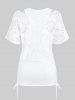 Plus Size Sheer Lace Blouse and Racerback Lace Up Tank Top Set -  