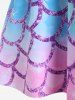 Plus Size Plunge Ombre Color Mermaid Print High Waist Swim Dress -  