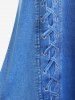 Robe Longueur à Genou 3D Croisée en Denim de Grande Taille à Lacets - Bleu 3X | US 22-24